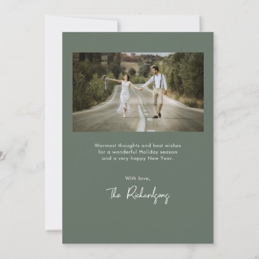 ミニマルなアーチグリーン写真モダンクリスマスカード 招待状 (裏面)