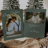 ミニマルなアーチグリーン写真モダンクリスマスカード 招待状