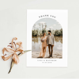 ミニマルなアーチフォト結婚のサンキューカード 招待状