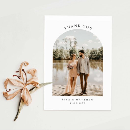 ミニマルなアーチフォト結婚のサンキューカード 招待状