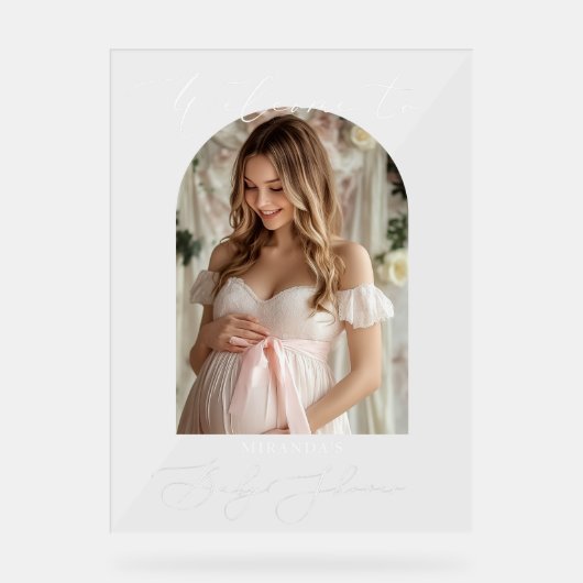 ミニマルなアーチベイビーシャワー写真ようこそ アクリルサイン (正面)