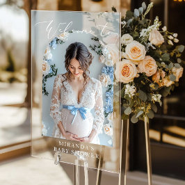 ミニマルなアーチベイビーシャワー写真ようこそ アクリルサイン