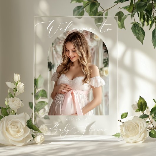 ミニマルなアーチベイビーシャワー写真ようこそ アクリルサイン