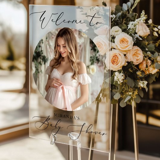 ミニマルなアーチベイビーシャワー写真ようこそ アクリルサイン