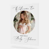 ミニマルなアーチベイビーシャワー写真ようこそ アクリルサイン (傾斜)