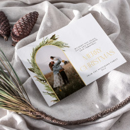 ミニマルなアーチメリークリスマスフォト 箔シーズンカード