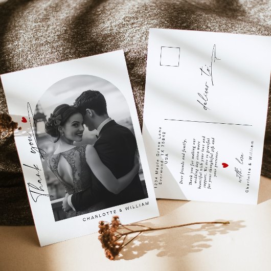 ミニマルなアーチ写真 ウェディング サンクス ポストカード