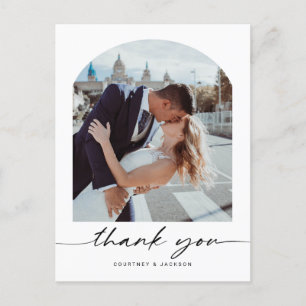 ミニマルなアーチ型結婚式写真の感謝カード ポストカード