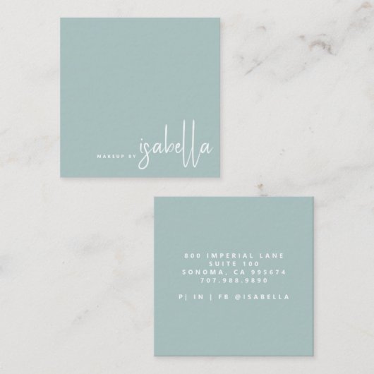 ミニマルなアーティストスクリプトメイクアップアーティストダスティブルー スクエア名刺 (正面/裏面)