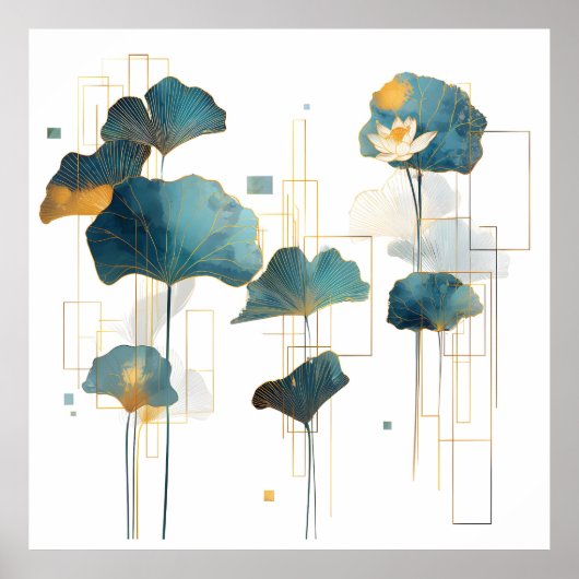 ミニマルなイチョウ蓮の禅線 ポスター (正面)