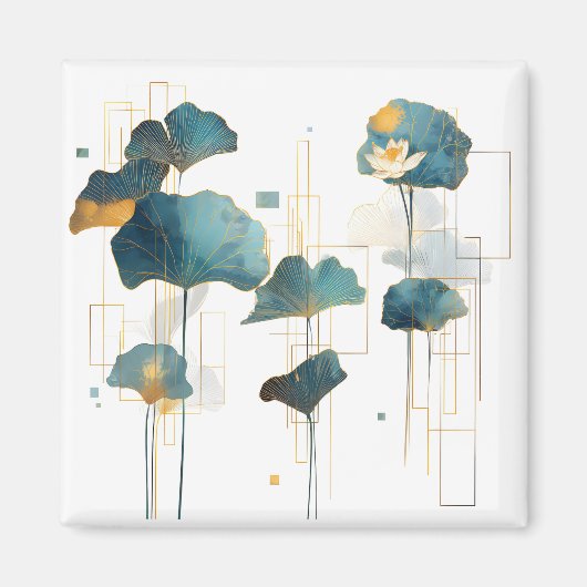 ミニマルなイチョウ蓮の禅線 マグネット (正面)