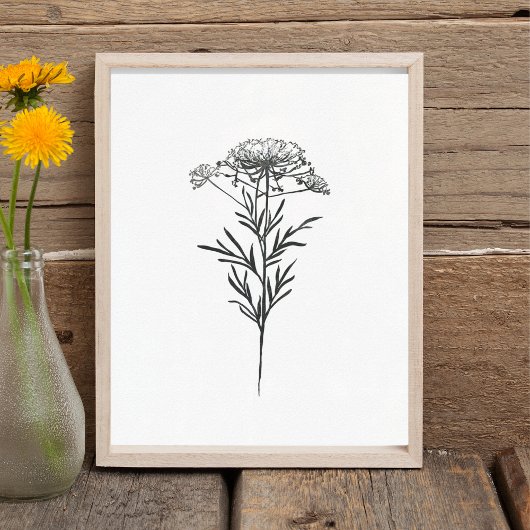 ミニマルなインクフラワースケッチブラック ポスター