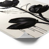 ミニマルなインクフラワー抽象芸術フローラアートinブラック ポスター (角)