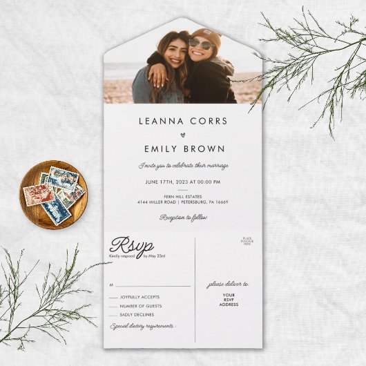 ミニマルなインクルーシブ結婚フォト オールインワン招待状