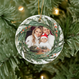 ミニマルなウィンターパインリース写真 セラミックオーナメント