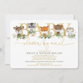 ミニマルなウッドランド緑の赤ちゃんシャワー(郵便) 招待状 (正面)
