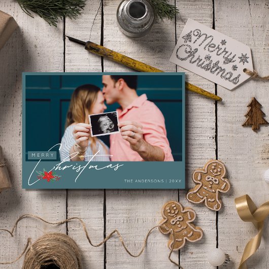 ミニマルなエメラルドグリーン写真クリスマス シーズンカード