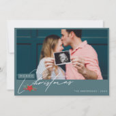 ミニマルなエメラルドグリーン写真クリスマス シーズンカード (正面)