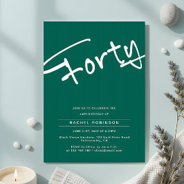 ミニマルなエメラルドグリーン大人40歳の誕生日 招待状