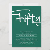 ミニマルなエメラルドグリーン大人50歳の誕生日パーティー 招待状 (正面)
