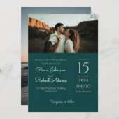 ミニマルなエメラルドグリーン結婚フォト 招待状 (正面/裏面)