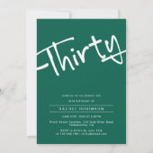 ミニマルなエメラルドグリーン30th誕生日パーティー 招待状 (正面)