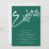 ミニマルなエメラルドグリーン80th誕生日パーティー 招待状 (正面)