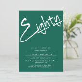 ミニマルなエメラルドグリーン80th誕生日パーティー 招待状 (スタンド正面)