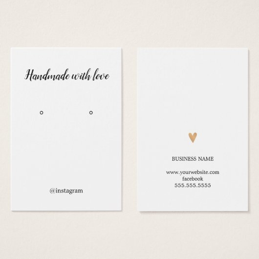 ミニマルなエレアフェイクント金ゴールドハートイヤリングカード (正面&裏面)