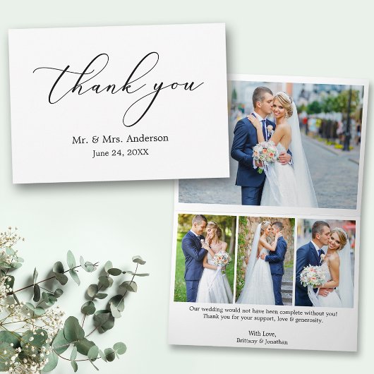 ミニマルなエレガンス書道4写真折り畳み サンキューカード