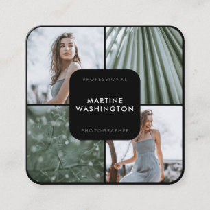 ミニマルなエレガントで黒いボーダーカメラマンのモダン スクエア名刺