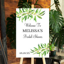 ミニマルなオリーブの枝ブライダルシャワー歓迎サイン