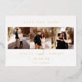 ミニマルなオリーブグリーン写真デートを保存 箔招待状 (正面)