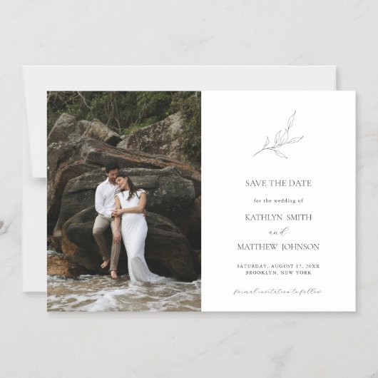 ミニマルなオリーブリーフブランチガーデン日付を保存 マグネット招待状 (正面)