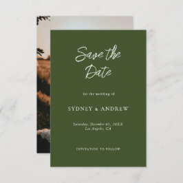 ミニマルなオリーブ緑の写真日付カードを保存 セーブザデート