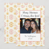 ミニマルなオレンジとピンクのスノーフレーククリスマス シーズンカード (正面/裏面)