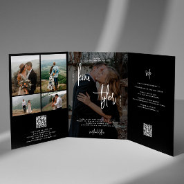 ミニマルなオールインワン写真コラージュQR結婚式 三つ折り招待状