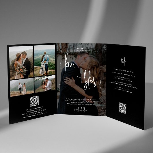 ミニマルなオールインワン写真コラージュQR結婚式 三つ折り招待状