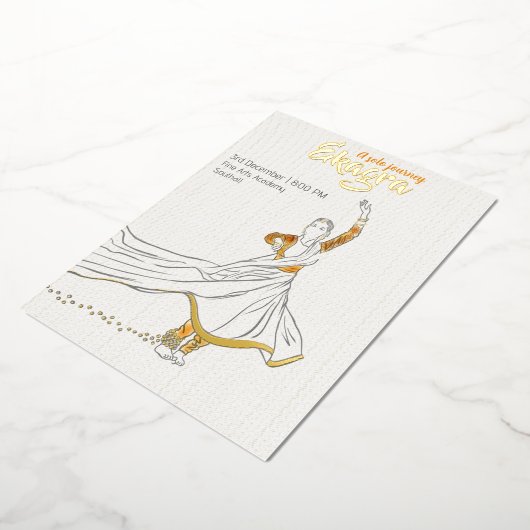 ミニマルなカサックのソロダンスパフォーマンス 箔招待状 (回転した状態)