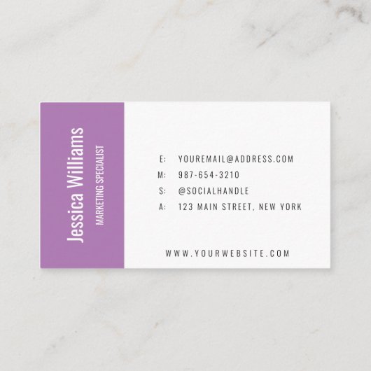 ミニマルなカスタマイズ可能なプロフェッショナル紫 名刺 (裏面)