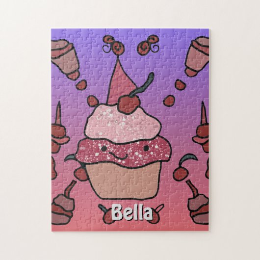 ミニマルなカップケーキとさくらんぼと散水 ジグソーパズル (縦)