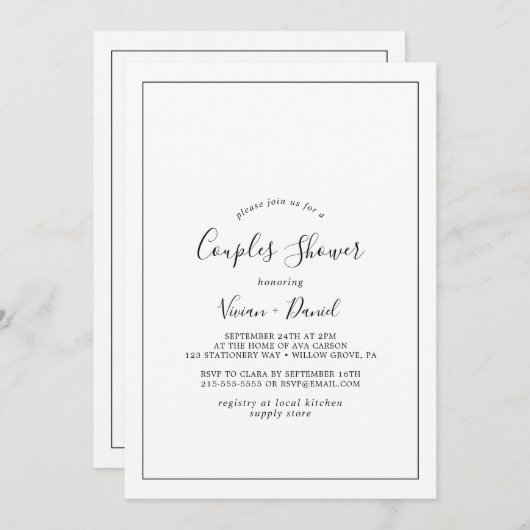 ミニマルなカップルのシャワー 招待状 (正面/裏面)