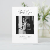ミニマルなカップルの写真ブラック&ホワイト結婚ズ サンキューカード (スタンド正面)