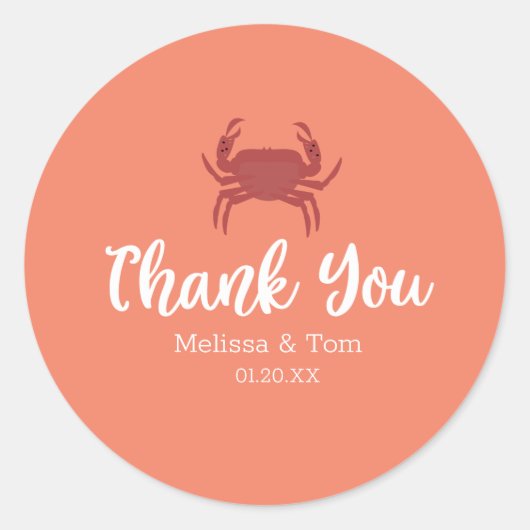 ミニマルなカニ焼き赤結婚煮ありがとう ラウンドシール (正面)