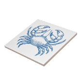 ミニマルなカニ線アートブルー輪郭コースタルデコ タイル (側面)