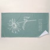 ミニマルなカモミールの花のセージ緑の名前 ビーチタオル (正面)