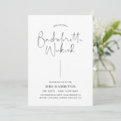 ミニマルなカリグラフィーの花嫁お別れ週末の予定 招待状 (スタンド正面)