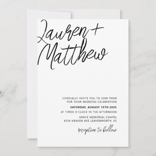 ミニマルなカリグラフィー結婚式招待状 招待状 (正面)