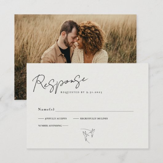 ミニマルなカリグラフィー スクリプト フォト 出欠カード (正面/裏面)