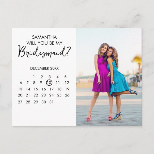 ミニマルなカレンダーシックな写真のブライドメイド提案 ポストカード (正面)